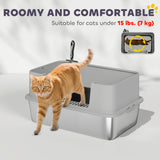 Stainless Steel Litter Box, XL High Sided Cat Litter Box with Scoop, 24