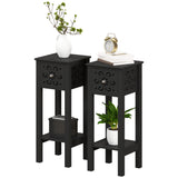 Nightstand Set of 2 with Drawer and Open Storage Shelf