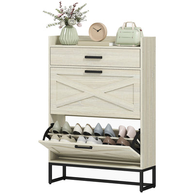 Slim Shoe Storage with 2 Flip Drawers and Adjustable Shelves Shoe Cabinet Organizer for 12 Pair