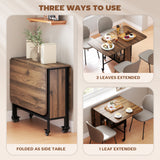 Table de salle à manger pliante, table de cuisine extensible pour petits espaces avec étagère de rangement et 6 roulettes