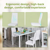 5-Piece Rectangular Glass Kitchen Table and Chairs with Metal Frame and Faux Leather Upholstery for Dining Room