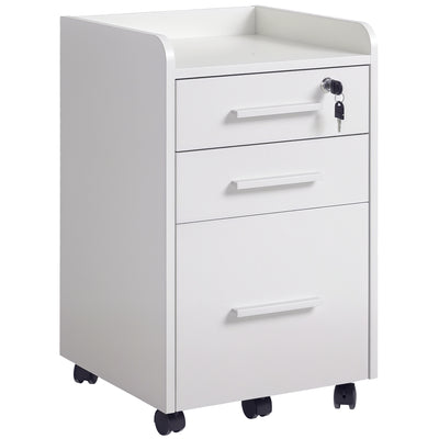3 Drawer File Cabinet with Lock and Edged Top, Lockable Filing Cabinet on Wheels for Letter and A4 Size