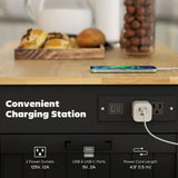 Kitchen Island Cart, Portable Kitchen Island Table with Charging Station, Rubber Wood Drop Leaf, Trash Storage