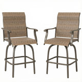 Ensemble de 2 tabourets de bar extérieurs, chaises pivotantes à hauteur de bar avec dossier haut, accoudoirs courbes et cadre en acier