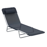 Outdoor Lounge Chair, Portable Adjustable Reclining Seat Folding Chaise Lounge Patio Camping Beach Tanning Chair Bed with Pillow