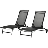 2PCs Lounge Chairs with Wheels, 5-Level Adjustable Backrest for Garden