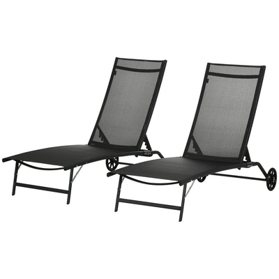 2PCs Lounge Chairs with Wheels, 5-Level Adjustable Backrest for Garden