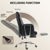 Reclining Office Chair, Overstuffed Executive Desk Chair with High Back, PU Leather, Footrest, Swivel Wheels