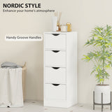 Armoire de salle de bain 4 tiroirs, armoire de rangement étroite autoportante avec poignées rainurées pour petits espaces