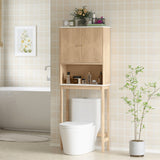 Armoire de Rangement au-Dessus de la Toilette avec Tablette Ajustable, Tablette Ouverte et Barre Inférieure Ajustable