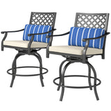 Ensemble de tabourets de bar extérieurs, lot de 2, Chaises de patio pivotantes hauteur de bar avec coussin, repose-pieds et oreiller pour bord de piscine