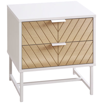 Modern Bedside Table with 2 Drawers and Steel Frame