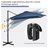 8' x 8' Square Patio Hanging Offset Umbrella with 360° Rotation