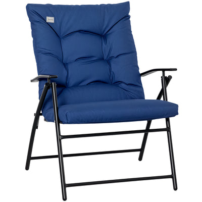 Foldable Lounge Chair, Fabric Upholstered Recliner, Metal Frame for Backyard