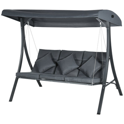 3-Person Patio Swing Chair, Outdoor Porch Swing Bench with Adjustable Canopy
