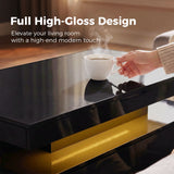 LED Coffee Table with Storage, 2-Tier Modern Center Table with 2 Drawers for Living Room