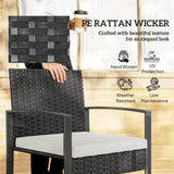 Outdoor Bistro Set, 3 Piece Wicker Patio Furniture Set with Glass Top Table and Cushions for Porch