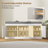 Banc de Rangement pour Chaussures avec Portes en Rotin Tressé, Tablettes Ajustables