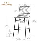 Ensemble de 2 tabourets de bar en rotin, tabourets de comptoir 26