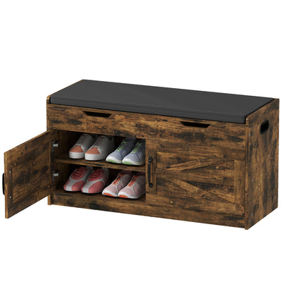 Shoe Storage Bench, Entryway Bench with 2-Tier Cabinet, Padded Cushion for Hallway