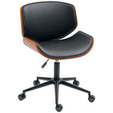 Mid-Century Modern Office Chair No Arms with Wheels, Small Computer Desk Chair with PU Leather Upholstery