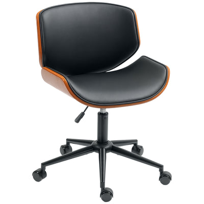 Mid-Century Modern Office Chair No Arms with Wheels, Small Computer Desk Chair with PU Leather Upholstery