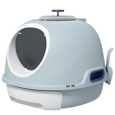 Cat Litter Box Toilet with Lid, Enclosed Drawer and Skylight