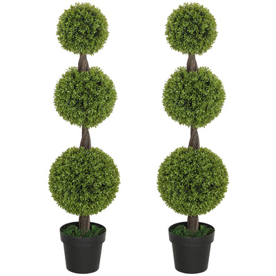 Set of 2 Artificial Ball Boxwood Topiary Trees