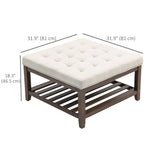Ottoman Coffee Table, 32 Inch Square Footrest Ottoman with Storage, Linen Upholstered Tufted Footstool