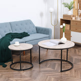 Nesting Coffee Tables Set of 2, Round Coffee Table with Metal Frame