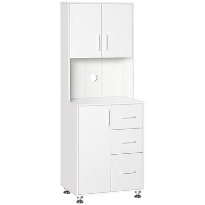 Modern Kitchen Cupboard with Storage Cabinet Hutch, 2 Cabinets, 3 Drawers and Open Countertop