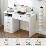 Bureau à domicile avec rangement, bureau informatique avec tiroir verrouillable et compartiment ouvert