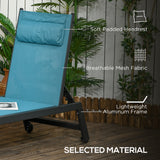 Outdoor Lounge Chair, 5-Position Tanning Chair with Wheels, Headrest, Aluminum Frame for Poolside