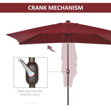 Parasol patio 6,5x10pi rectangle alimenté énergie solaire inclinaison aluminium marché extérieur parasol LEDs manivelle (rouge vin)