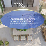15ft Double-sided Patio Umbrella with Twin Canopy, Extra Large Outdoor Parasol with Crank for Pool