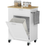 Rolling Kitchen Island with Trash Can Storage, Kitchen Island on Wheels with Spice & Rack, Drawer for Kitchen
