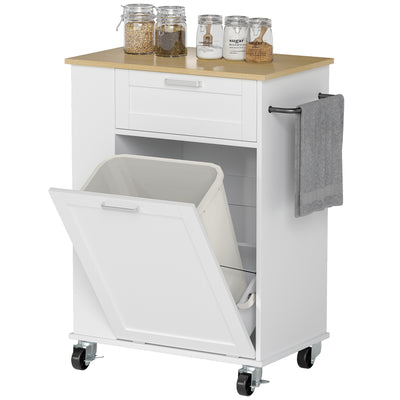 Rolling Kitchen Island with Trash Can Storage, Kitchen Island on Wheels with Spice & Rack, Drawer for Kitchen