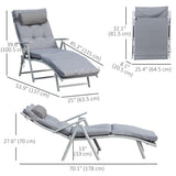 Lounge Chair Outdoor, Folding Patio Chaise Lounger, 360 lbs 7-Position Adjustable Back Outdoor Recliner with Cushion, Headrest for Garden