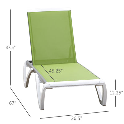 Outdoor Chaise Lounge Chair, Patio Aluminum Tanning Chair with 5-Level Adjustable Back, Portable Wheels, Breathable Mesh Fabric