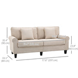 Modern 3 Seater Sofa, Corduroy Fabric 3 Seater Couch with Pine Wood Legs and Rolled Armrests for Living Room