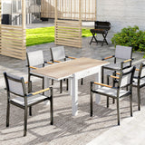 Extendable Patio Dining Table, Aluminum Frame Outdoor Patio Table with Faux Wood Top for Garden Backyard