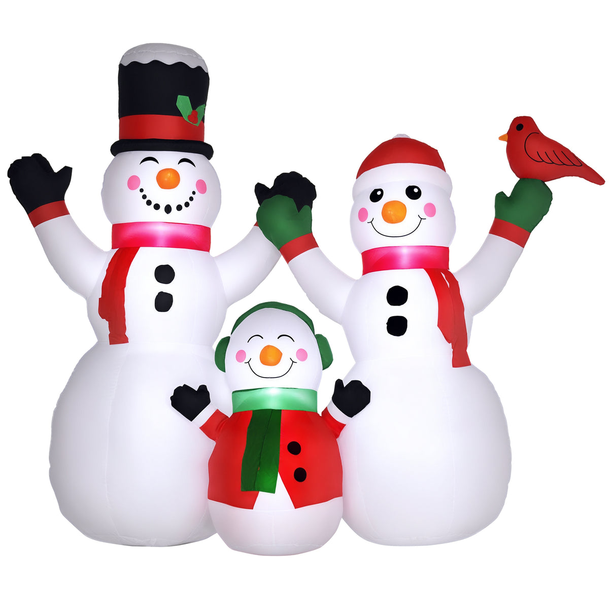 8ft Inflatable Christmas Snowman Family with A Red Bird