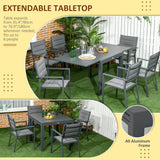Patio Dining Set for 6, Aluminum Expandable Outdoor Table and 6 Stackable Chairs with Padded Back, Mesh Seat