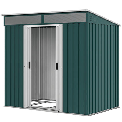 6.5x4FT Galvanised Metal Shed with Foundation Kit, Lockable Garden Tool Storage House with Sliding Doors