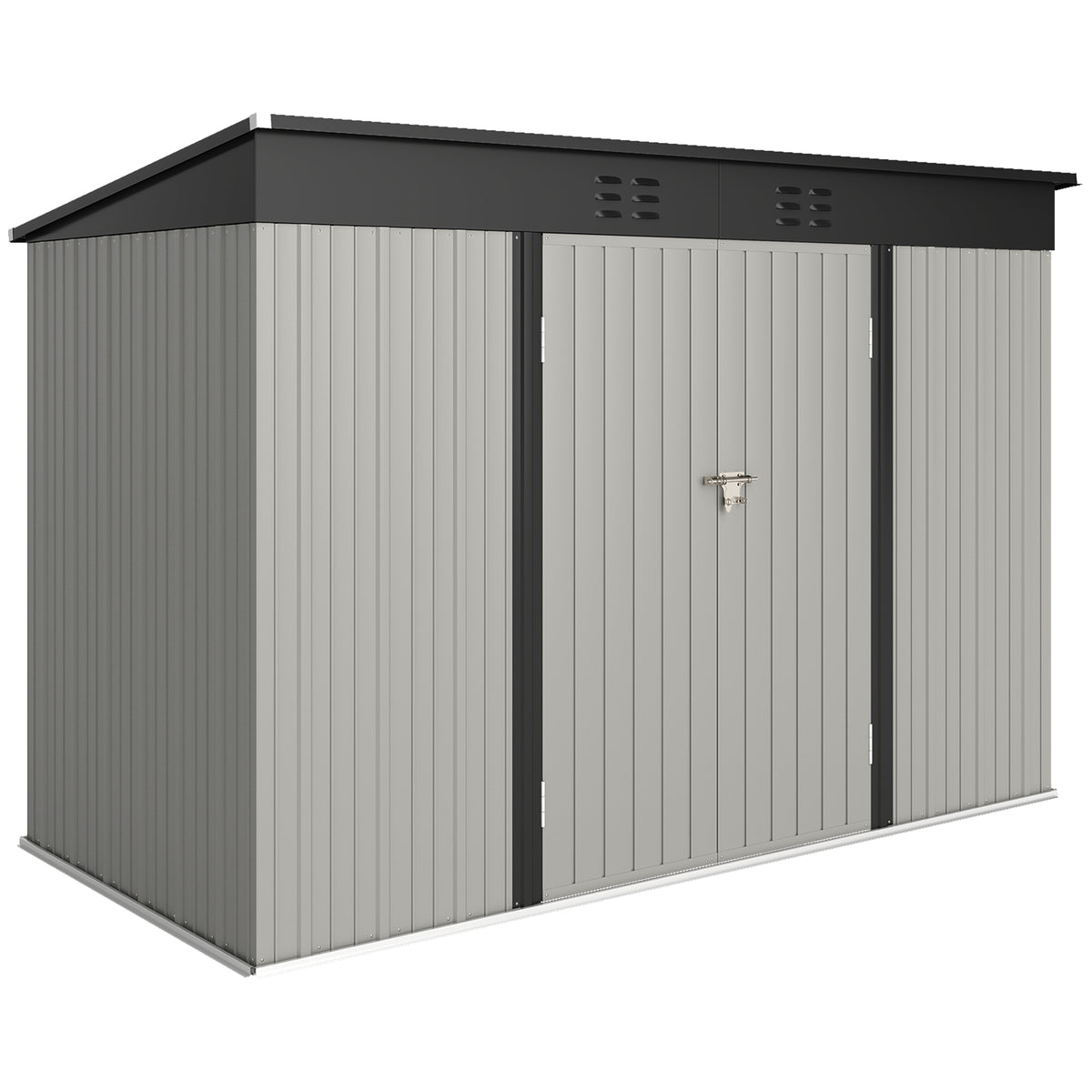 Remise de rangement pour jardin en acier galvanisé 9' x 4' avec portes verrouillables, gants et 2 bouches de ventilation