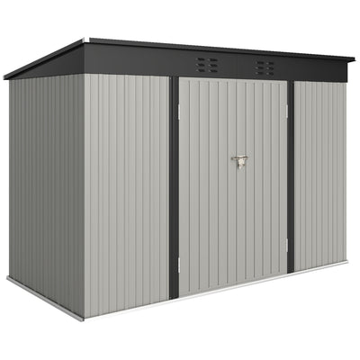 9' x 4' Galvanized Steel Garden Storage Shed with Lockable Doors, Gloves and 2 Air Vents for Backyard