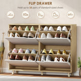 Narrow Shoe Cabinet, Shoe Storage Cabinet with 4 Flip Drawers and Adjustable Shelves for 16 Pairs of Shoes