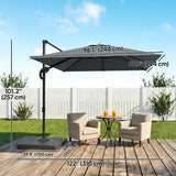 8' x 8' Offset Cantilever Patio Umbrella with Base Weights, UPF50+ Cantilever Parasol with 360° Rotation