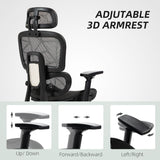 Mesh Office Chair with 3D Armrest, High Back Desk Chair with Lumbar Support, 135° Reclining, Adjustable Headrest