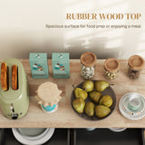 Kitchen Island on Wheels with Rubberwood Top, Rolling Kitchen Cart with 2 Drawers, 4 Doors and Adjustable Shelves